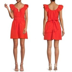 Tanya Taylor Size 6 Stacy Dress Blood Orange Flutter Sleeve Mini